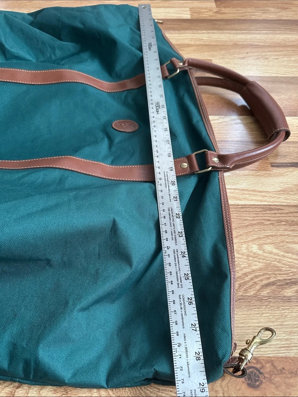 Ralph Lauren Green Canvas Weekender Bag with Brown Faux Leather Trim